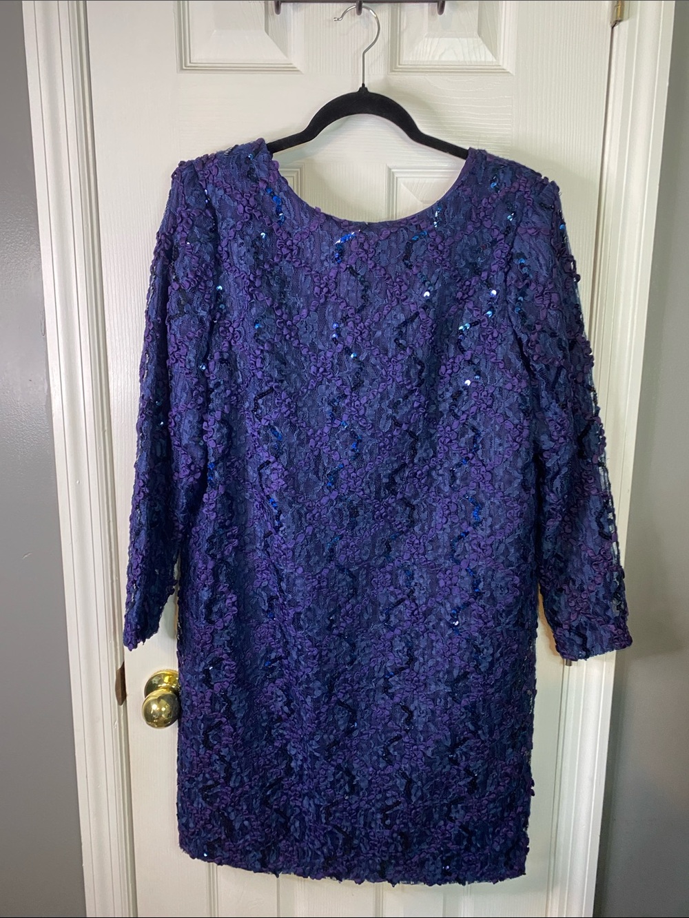 Vanna White Elegant Purple Sequin Lace Shift Dress - Women Size10.